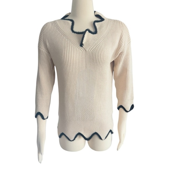 J.O.A Scalloped Edge Knit Cropped 2 Tone 3/4” Sleeve Sweater Top Size Small NEW - Picture 5 of 7